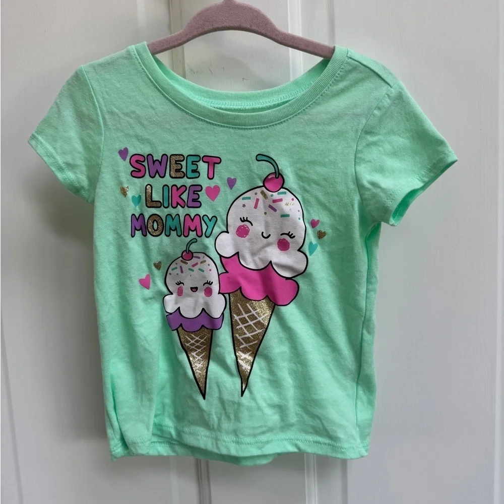 NWOT The Children's Place 2T Girls Green and Pink Ice Cream Short Sleeve Shirt
